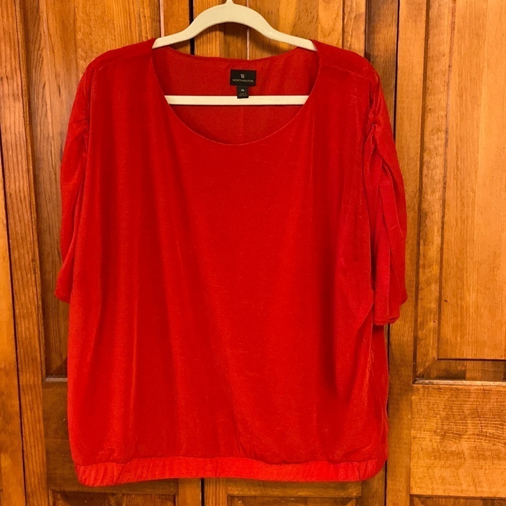 Worthington RED Layering Crop Professional Blouse Preowned Holiday